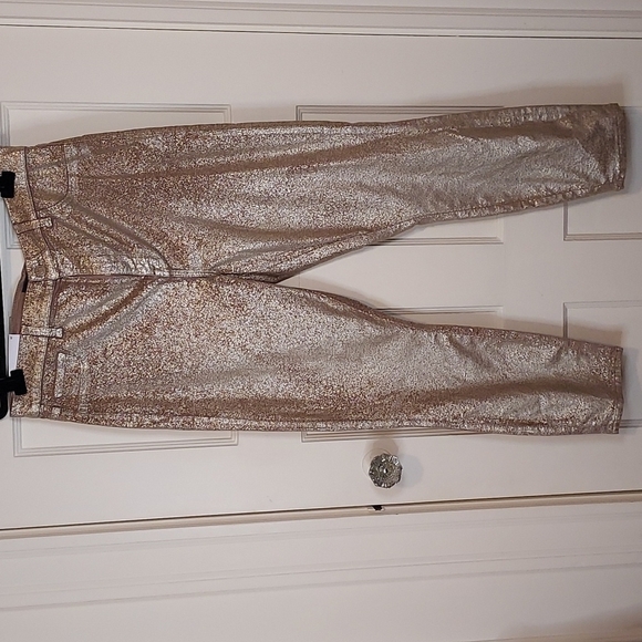 7 For All Mankind Ankle Skinny Velvet Jeans Metallic Gold - Picture 4 of 12